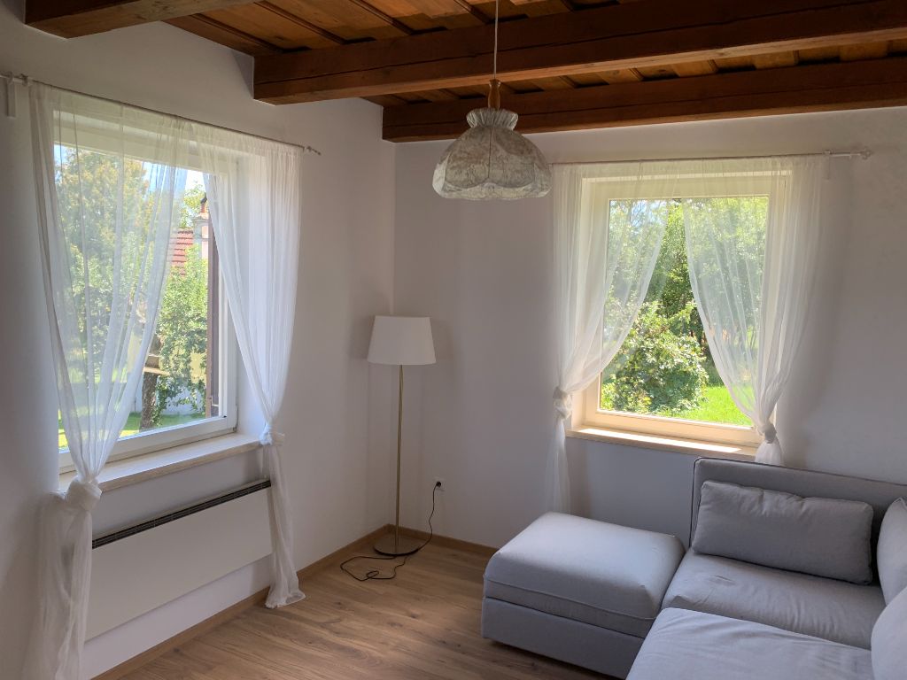 Apartment Uhudler Wohnzimmer - Offener Wohnbereich mit Küchenzeile und gemütlicher Sitzecke